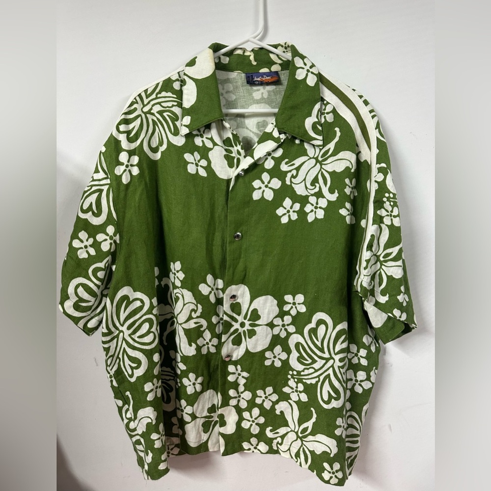 JUST DON Linen Snap SHIRT Floral Green White Size Medium Men’s